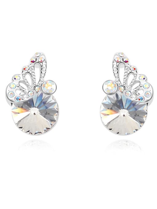 White Fashion austrian Crystals Little Butterfly Alloy Stud Earrings
