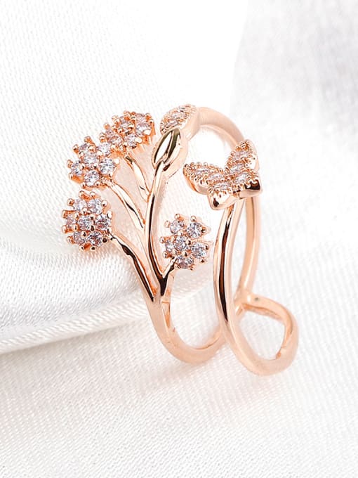 OUXI Women 18K Rose Gold Flower-shaped Zircon rings 2
