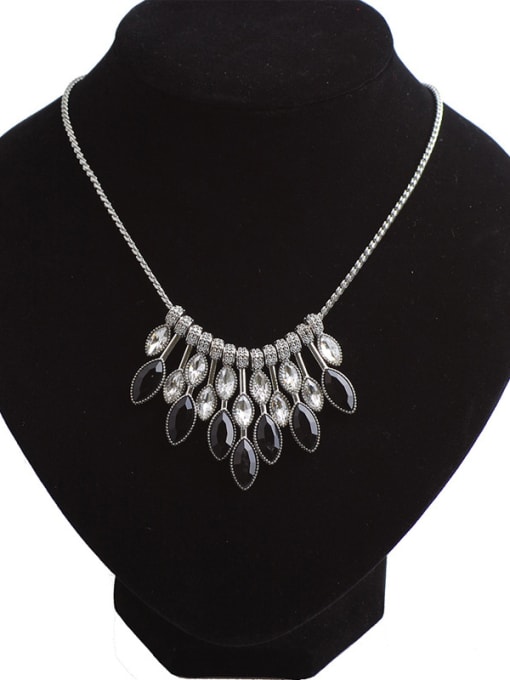 Black Retro style Marquise Stones Pendant Alloy Necklace