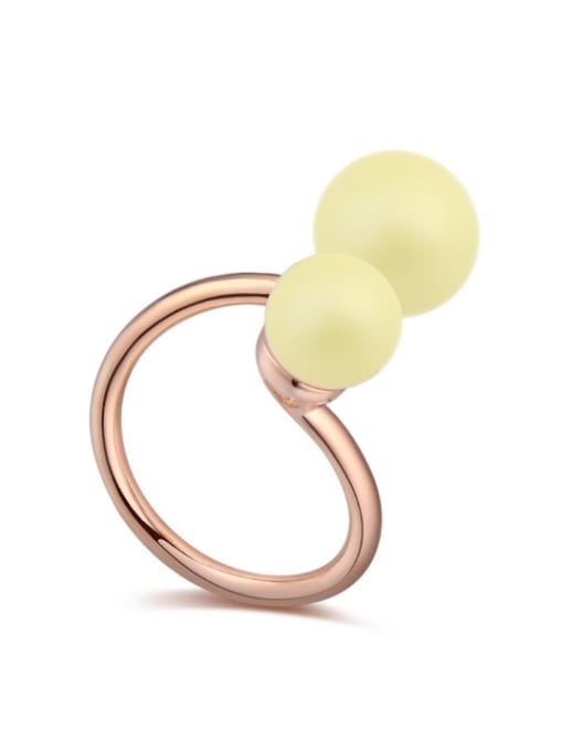 QIANZI Personalized Two Imitation Pearls Alloy Ring 0