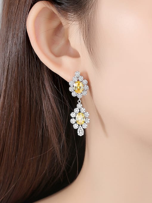 BLING SU Copper With Platinum Plated Luxury Flower Drop Earrings 1