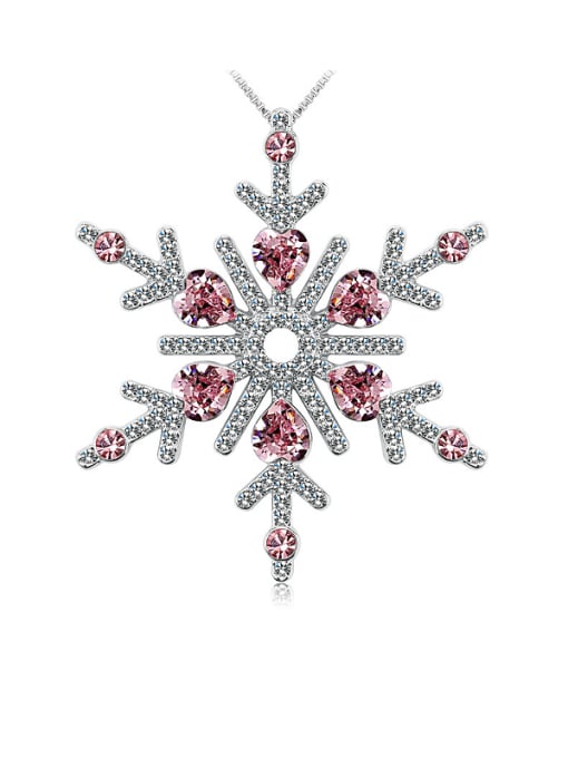 Platinum, pink 18K White Gold Austria Crystal Snowflake Shaped Necklace