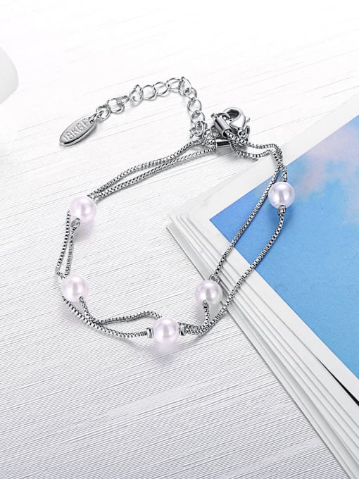 Platinum Elegant Adjustable Length Artificial Pearl Bracelet