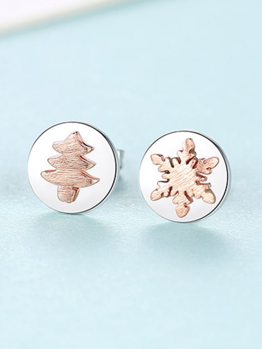 Apricot 925 Sterling Silver With Glossy  Simplistic Christmas Tree Snowflake  Stud Earrings