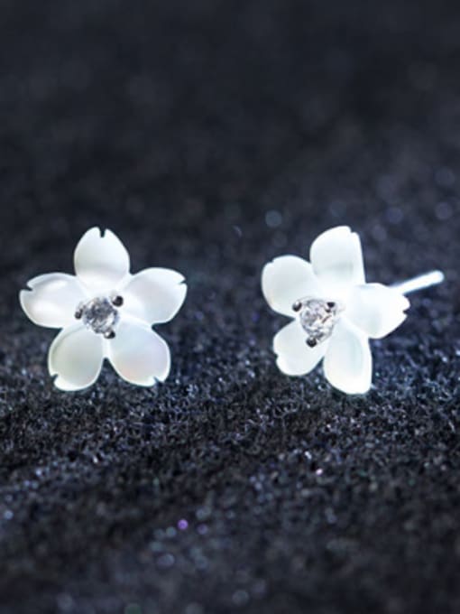 Rosh S925 silver natural shell sweet flowers stud Earring 0