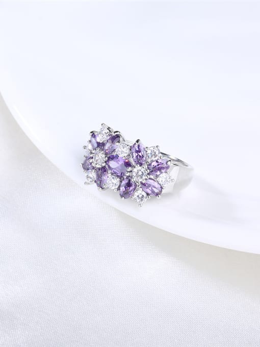 Platinum Purple Platinum Plated Flower Shaped Zircon Ring