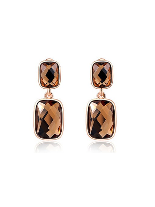 Orange Delicate Orange Square-shaped Crystal Drop Earrings