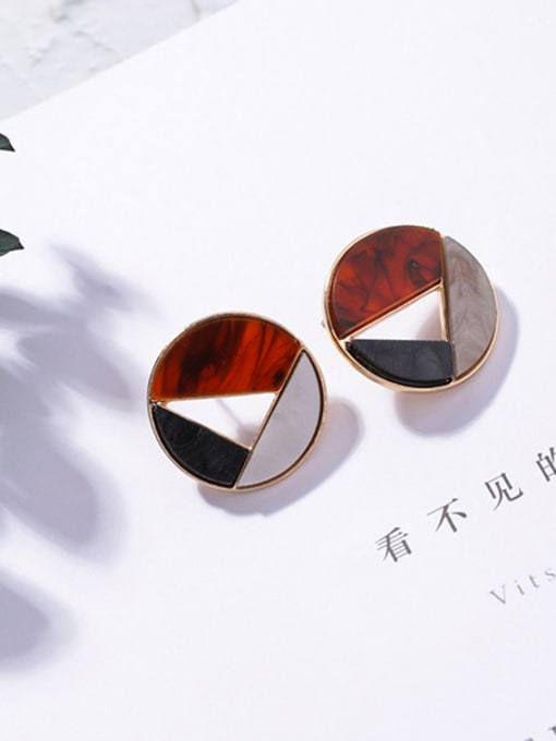 D round (brown and black) Alloy With Acrylic Texture Coloured Stud Earrings