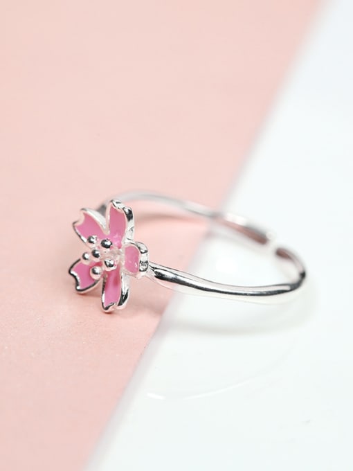 Peng Yuan Elegant Pink Enamel Flower 925 Silver Opening Ring 1