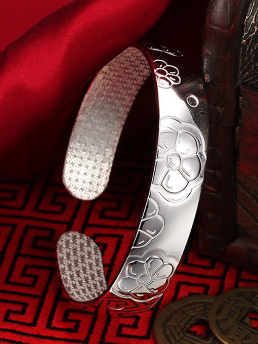 JIUQIAN Classical Flowery Patterns-etched 999 Silver Opening Bangle 1