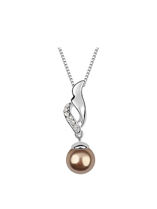 brown Simple Imitation Pearl-accented Crystals Pendant Alloy Necklace