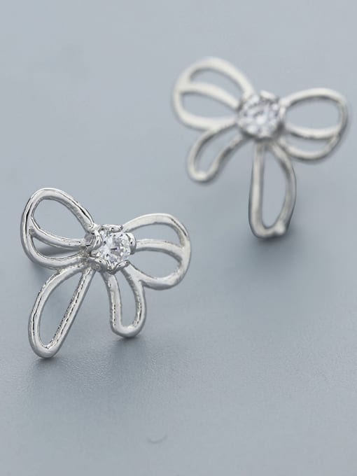 One Silver Simply Bowknot Shaped Stud Earrings 2