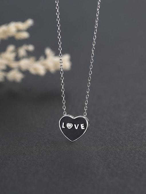 One Silver Black Heart Necklace 2