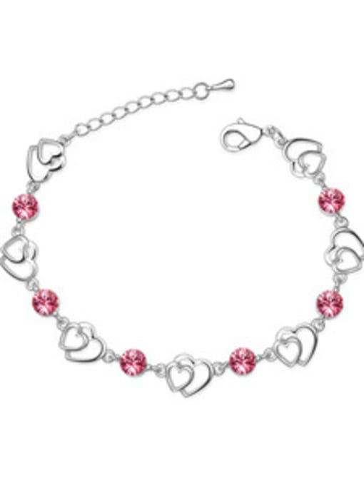 pink Simple Hollow Double Heart Cubic austrian Crystals Alloy Bracelet