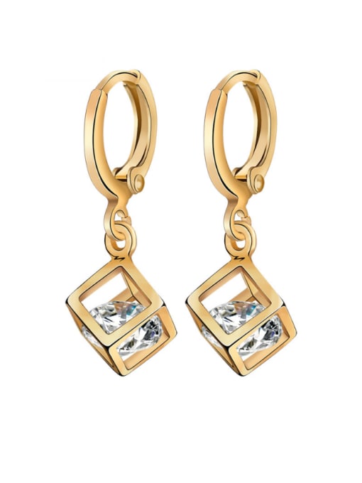 Gold Copper Alloy 18K Gold Plated Fashion Cube Hollow Zircon drop earring