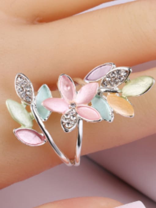 Gujin Fashion Colorful Enamel Flowery Silver Plated Alloy Ring 1