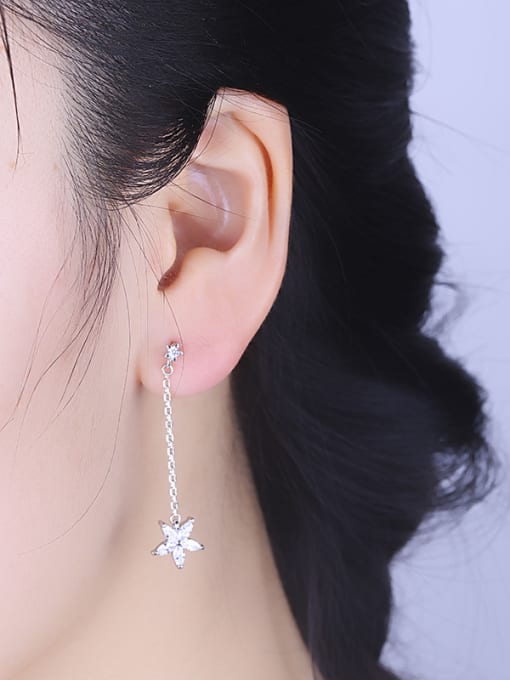 One Silver Temperament Flower Shaped Zircon Earrings 1