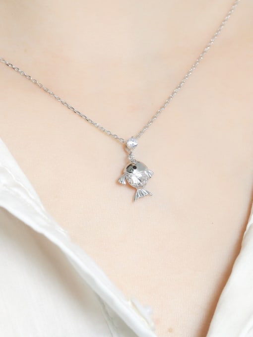 Dan 925 Sterling Silver With  Cubic Zirconia Personality goldfish Necklaces 1