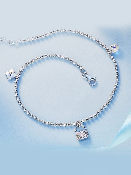 white Locket Shaped S925 Silver Anklet