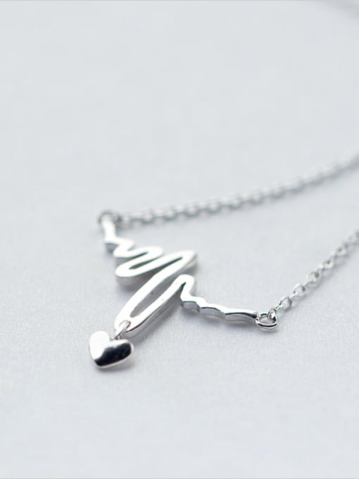 Rosh S925  Silver Heart ECG Shape Personality Necklace 0