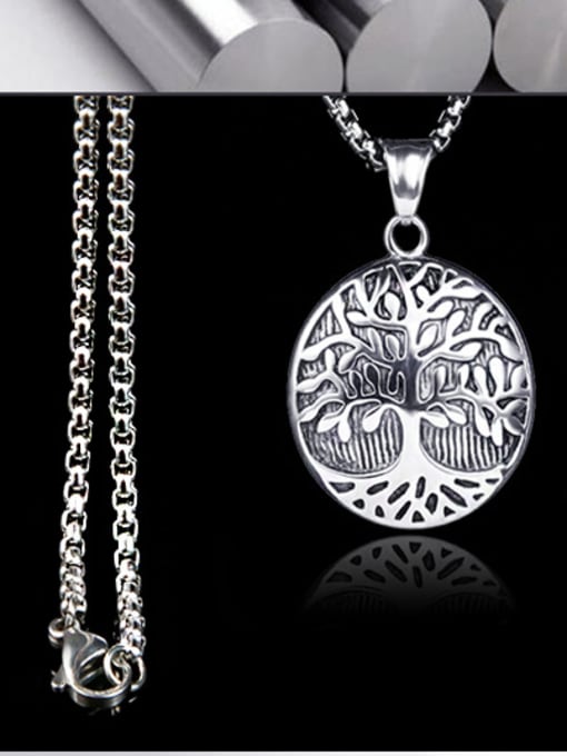 BSL Stainless Steel With Antique silver plated Trendy Oval life tree Necklaces 2