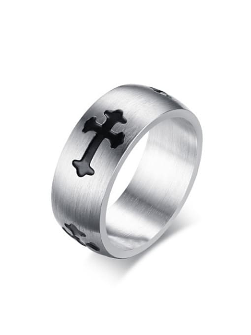 CONG Exquisite Geometric Shaped Cross Pattern Titanium Ring 0