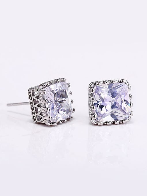 Wei Jia Simple Square Zircon Platinum Plated Copper Stud Earrings 0