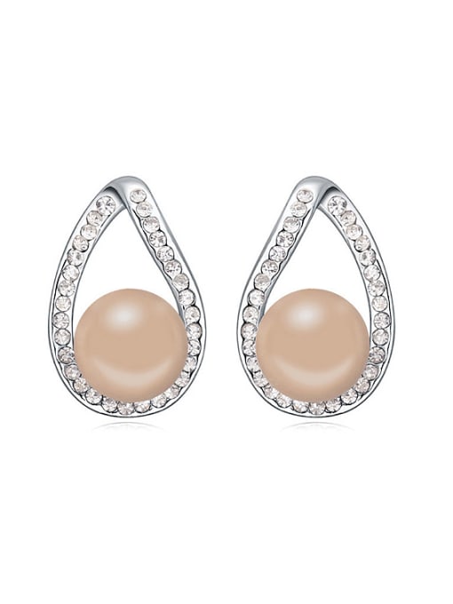 nude Simple Water Drop Imitation Pearl Shiny Crystal-covered Stud Earrings
