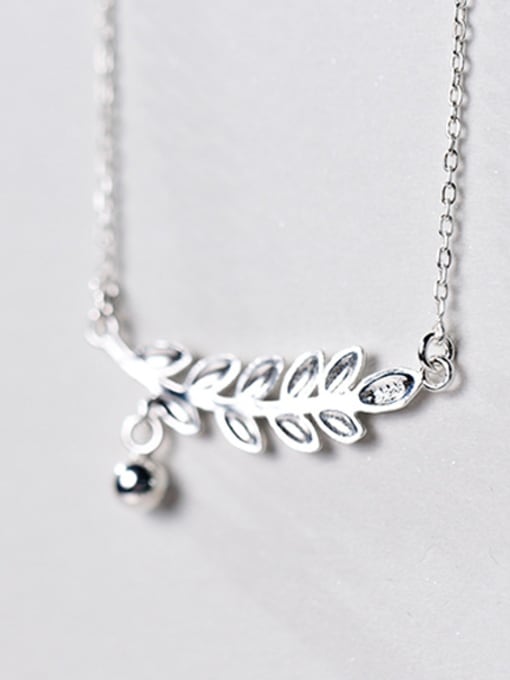 Rosh Elegant Leaf Shaped Tiny Bead S925 Silver Necklace 1