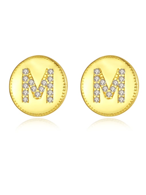 CCUI 925 Sterling Silver With Cubic Zirconia Simplistic Monogrammed  M Stud Earrings
