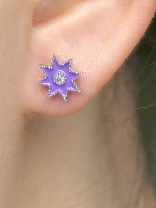 purple Copper With Platinum Plated Simplistic Star Stud Earrings