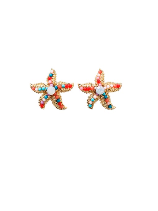 D Water Drill (Big) Alloy With  Artificial Pearl  Bohemia Colorful Sea Star Round Stud Earrings