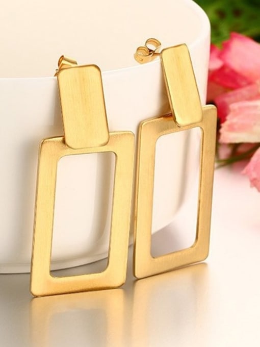golden Personality Gold Plated Square Shaped Titanium Drop Earrings