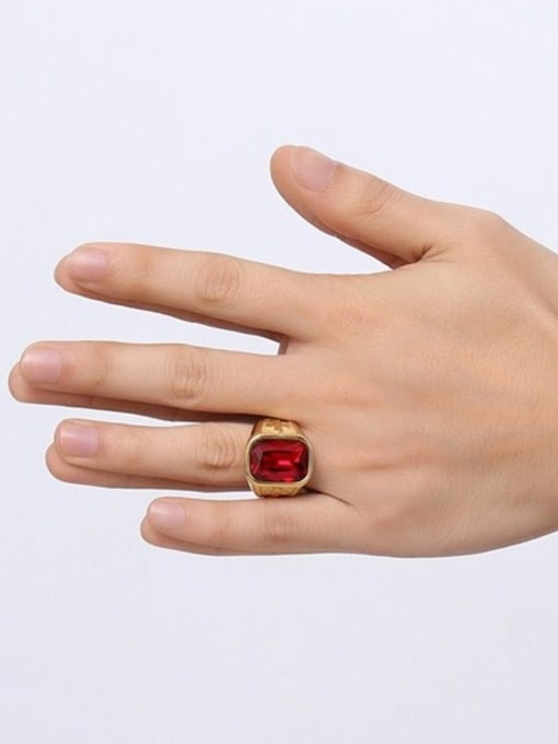 CONG Personality Red Square Shaped Gold Plated Rhinestone Titanium Ring 2