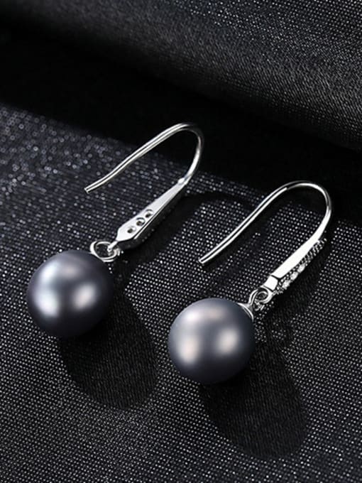 black 925 Sterling Silver With Platinum Plated Fashion Round Hook Earrings