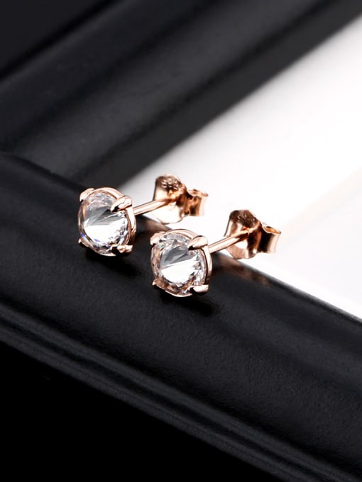 OUXI Fashion 925 Sterling Silver Zircon Rose Gold Anti-allergic stud Earring 2