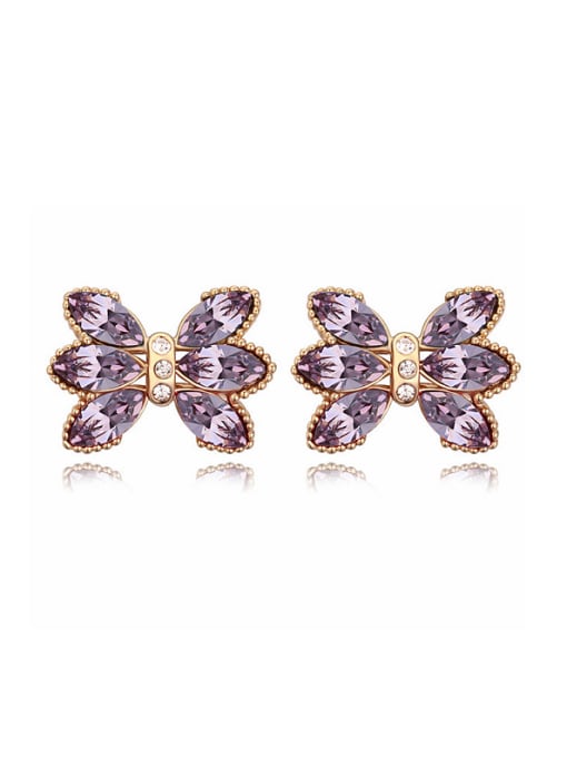 purple Fashion Marquise austrian Crystals Bowknot Alloy Stud Earrings
