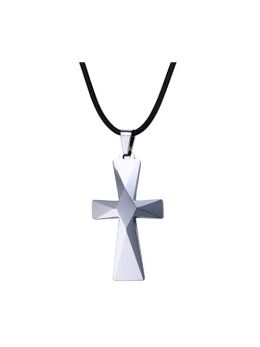 CONG Fashionable Cross Shaped Artificial Leather Titanium Necklace 0