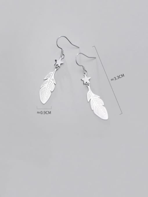 Rosh 925 Sterling Silver With Platinum Plated Simplistic Feather Hook Earrings 1