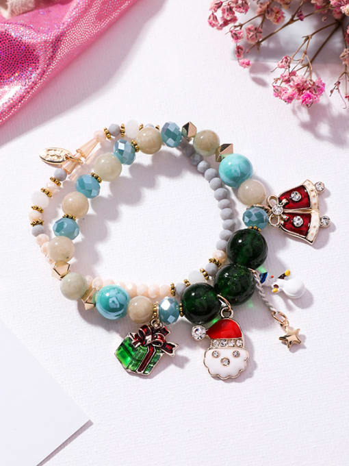D light green Alloy With Fresh and Sweet Santa Claus Bell Snowman Double Bracelet