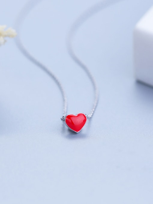 One Silver Red Heart Necklace 0