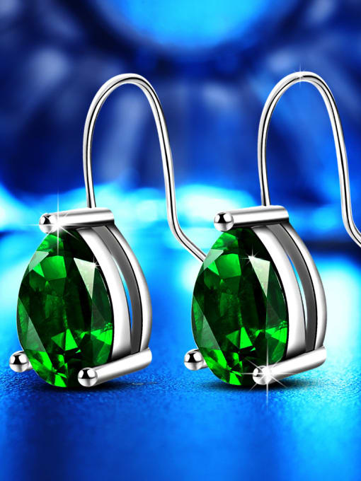 Green Diamond Western Style AAA Water Drop Shaped Hook Earrings