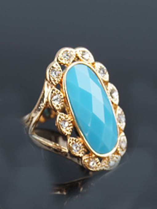 Blue Retro Noble style Oval Resin stone Crystals Alloy Ring