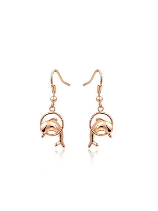 Rose Gold Lovely Dolphin Shaped Austria Crystal Drop Earrings