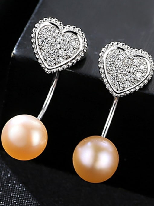 Pink Sterling Silver with AAA zircon and natural pearl earrings