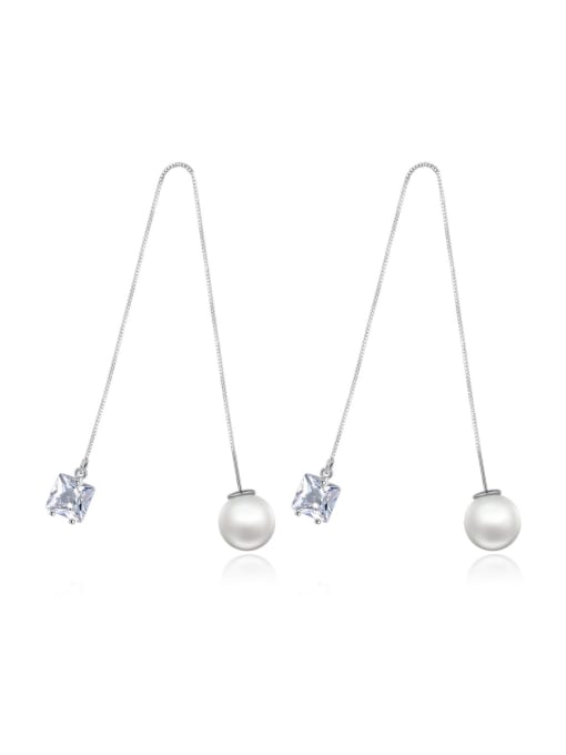BLING SU Copper With 3A cubic zirconia Trendy Ball Threader Earrings