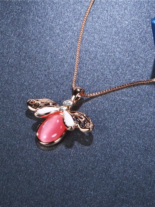 Rose Gold Exquisite Dragonfly Shaped Opal Stone Necklace