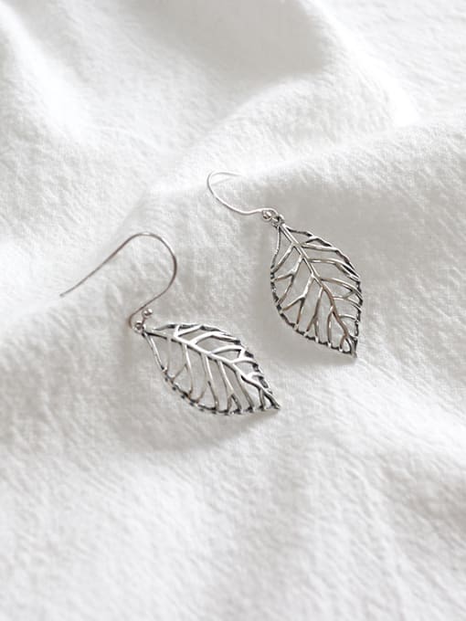 DAKA Personalized Hollow Leaf Antique Silver Plated Earrings 2
