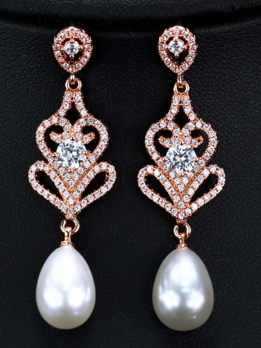 L.WIN Copper impregnated zircon imitation pearl luxury bride Earrings 1