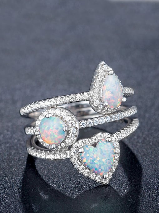 White Heart Opal Stone Stacking Ring